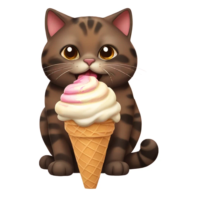 Cute fat tortoiseshell cat eating ice cream sticker