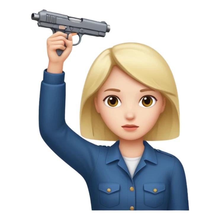 Girl holding hands up to head in shape of a gun sticker