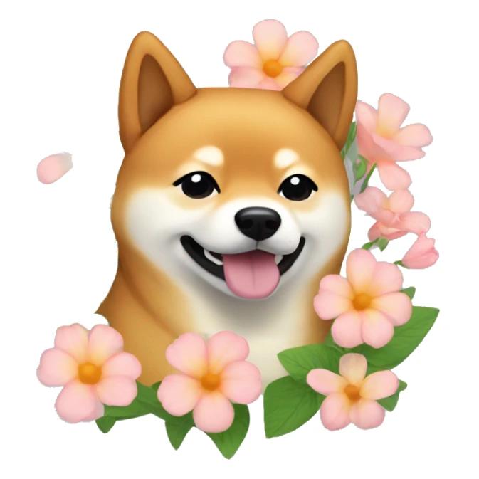 shiba inu with flowers sticker