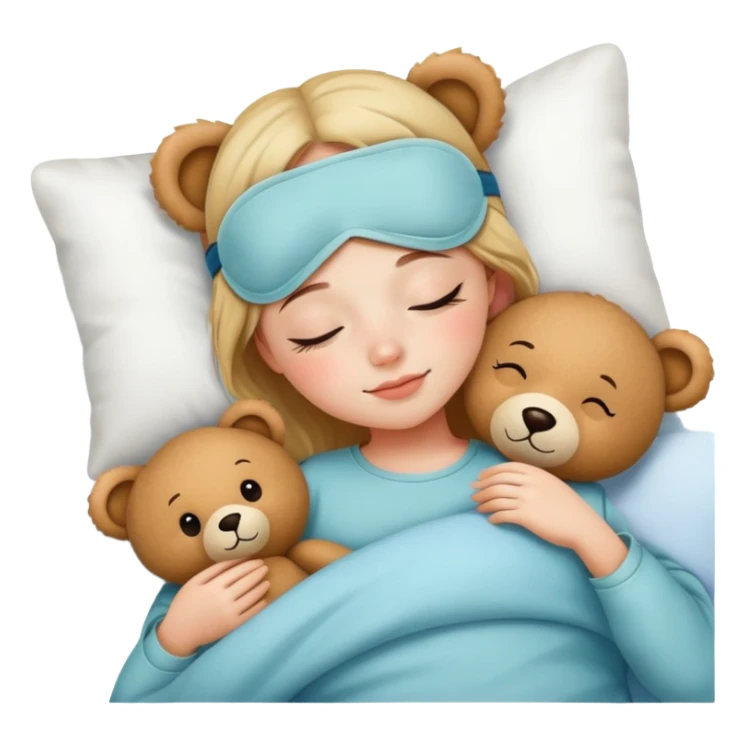 A girl Wearing a cute sleep mask is sleeping with a teddy sticker