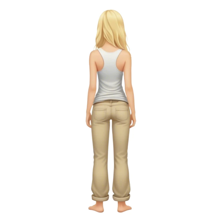Barefoot blonde long haired girl in rolled up pants tank top right hand in back pocket from the back sticker