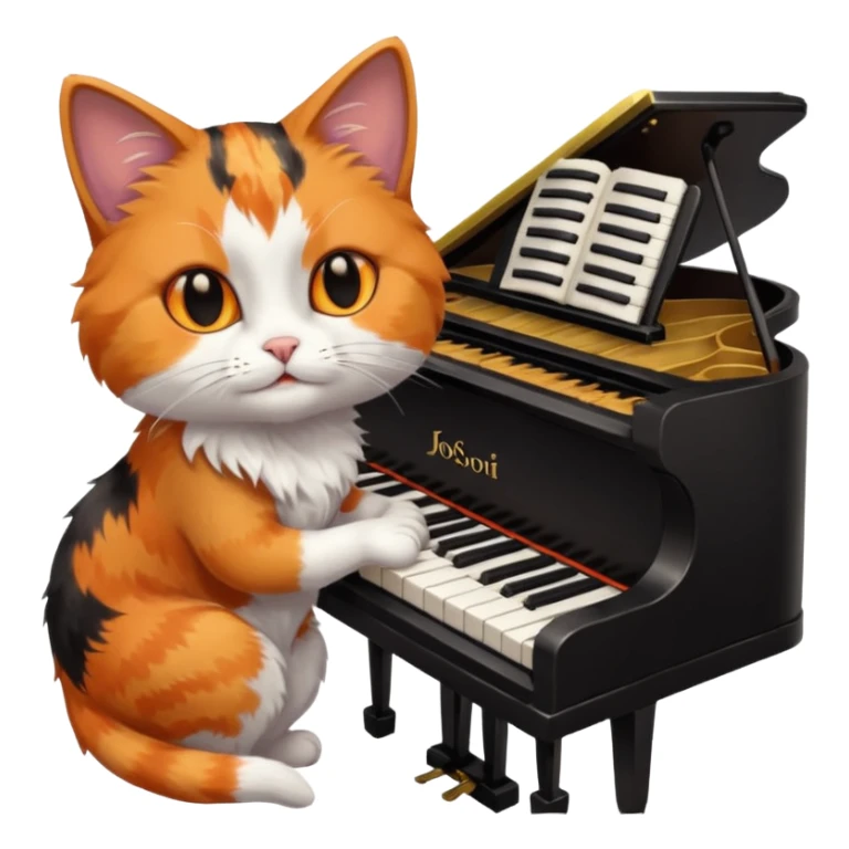 calico cat play piano, portrait sticker