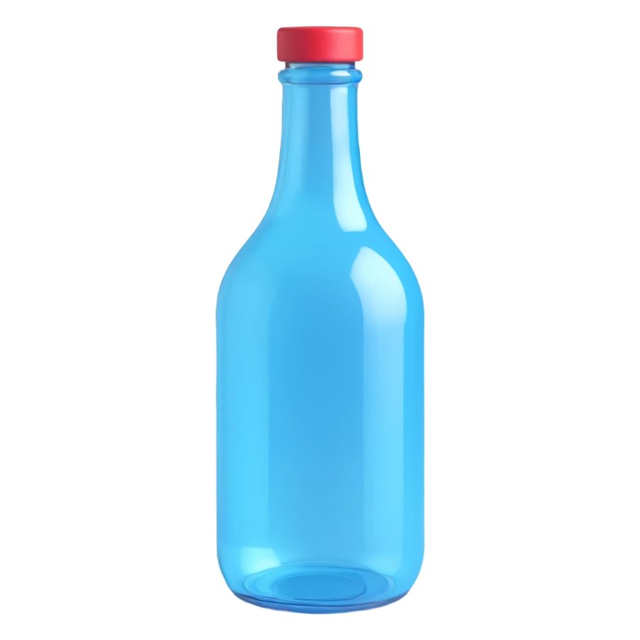 a blue motion tiled to the left, with a round glass bottle no handle, neon  sticker