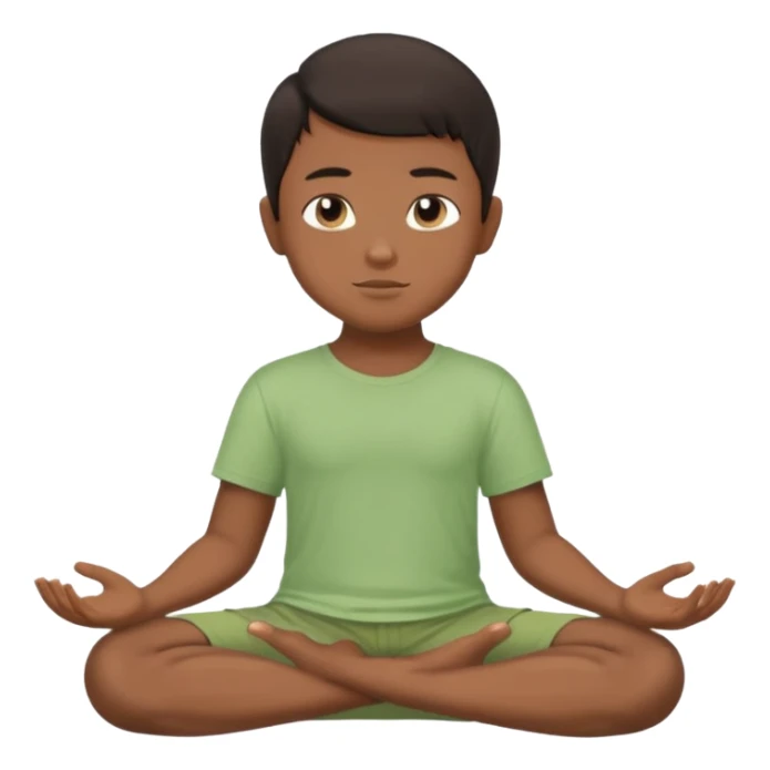 Menino de cabelo escuro, camiseta e bermuda verde claro sentado em pose de Buda sticker