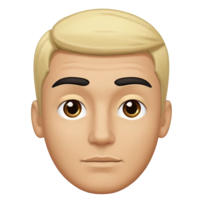 Tan male with blonde/black hair on his forehead with unibrow sticker