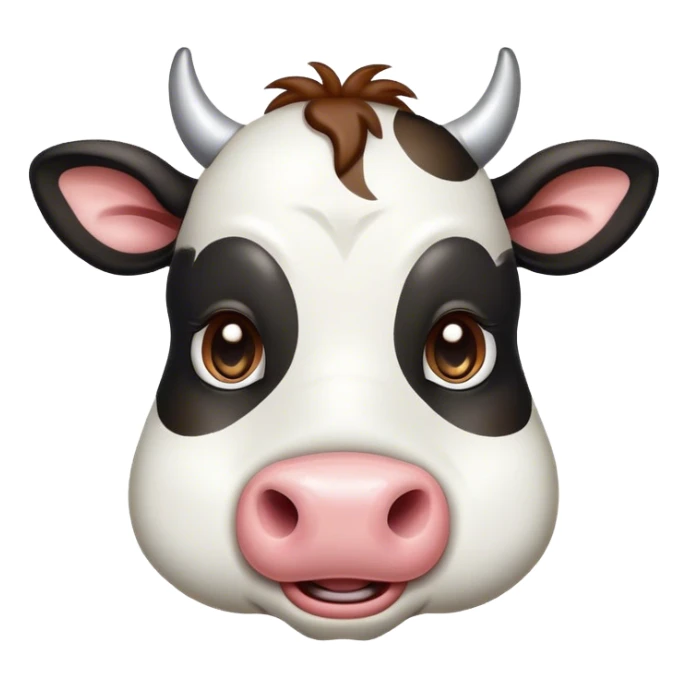 Cinematic Comical Black and White Cow Portrait Emoji, Head tilted dramatically with an exaggeratedly amused expression, featuring a striking, glossy coat of bold black and white, wide, expressive brown eyes filled with playful disbelief, Simplified yet hilariously expressive features, highly detailed, glowing with a slightly sassy glow, high shine, dramatic yet playful, stylized with an air of cheeky mischief, bright and endearing, soft glowing outline, capturing the essence of a spirited and over-the-top cow, so meme-worthy it feels like it could moo its way into internet fame instantly! sticker