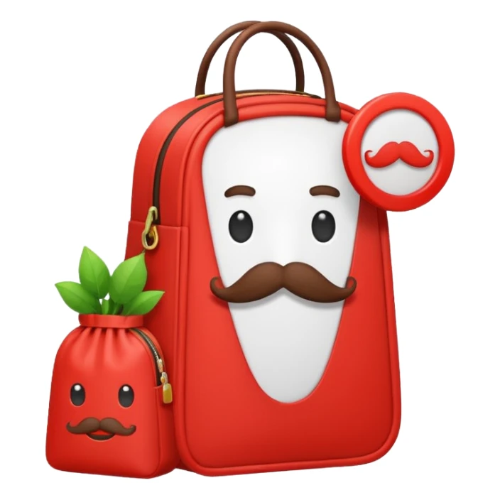 Rappi logo with mustache and bag emoji style sticker