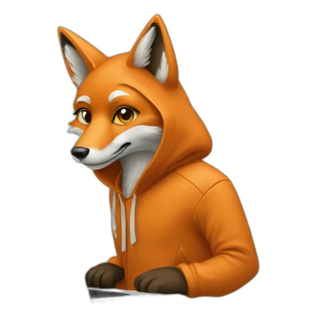 fox with hoodie and a macbook sticker