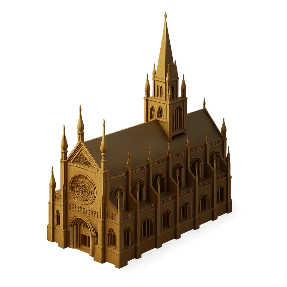 a gold gothic cathedral in 3D black style sticker