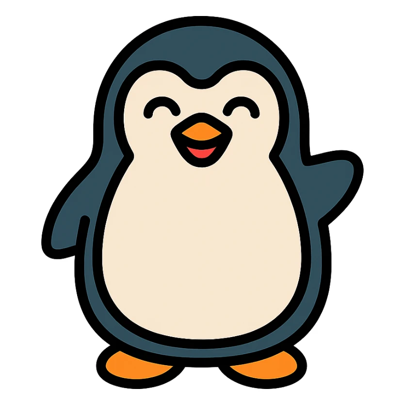 happy penguin icon with color outline sticker