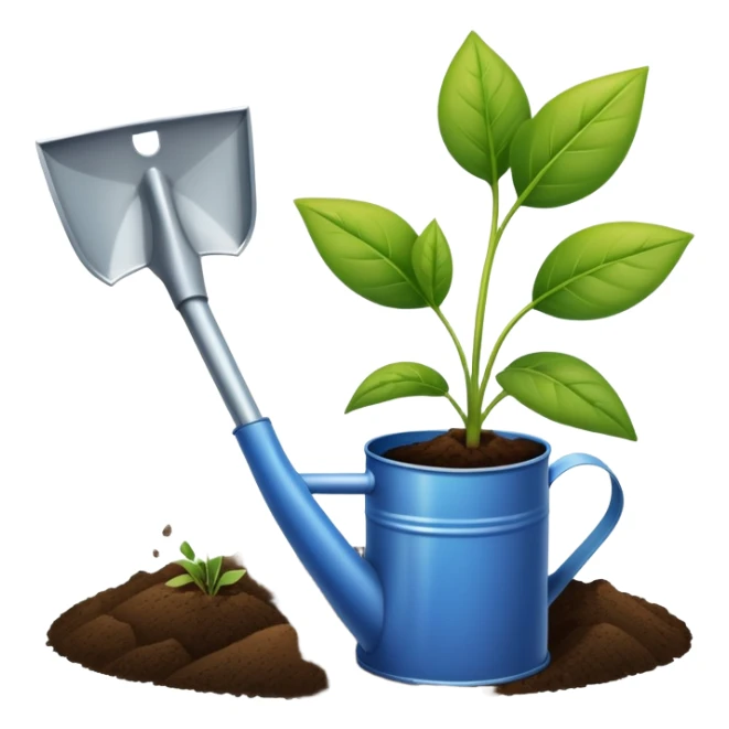 An icon featuring a shovel, a plant symbolizing agronomy. The design includes crops, a field, and a watering can, representing the science of soil management, crop production, and sustainable farming. Transparent background highlights agricultural research and growth. sticker