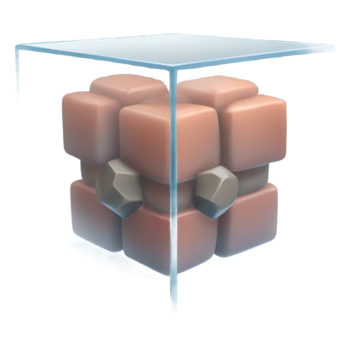 male abs cubes inside a glass cube on a stand isometric view sticker