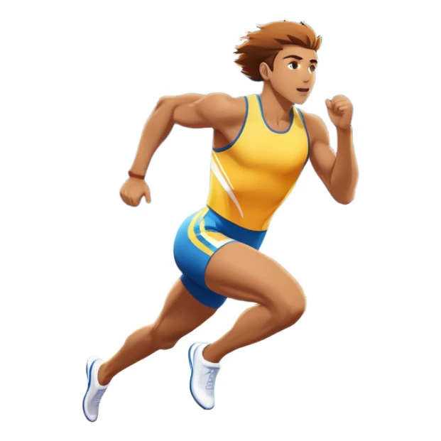 An icon featuring a vibrant stadium with cheering fans, bright lights, and a clear sky. an athlete sprinting on a track, with powerful strides and determination. The athlete's motion is dynamic, emphasizing speed and competition. sticker