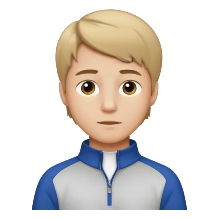 boy with dark blonde hair middle part with a quarter zip and a ' overhemd' underneath sticker