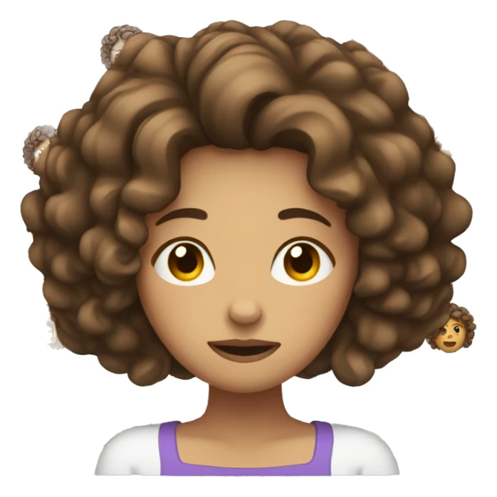 Female with curly brown hair holding head  with headache sticker