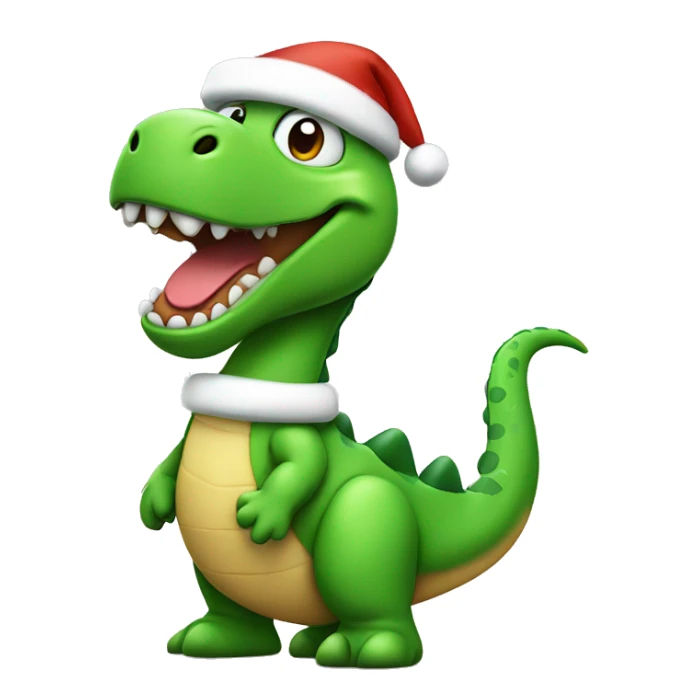 happy green dino wearing santa hat sticker