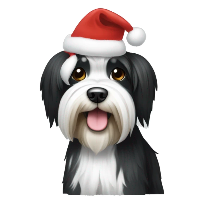 Black and white Tibetan terrier wearing a Christmas hat  sticker