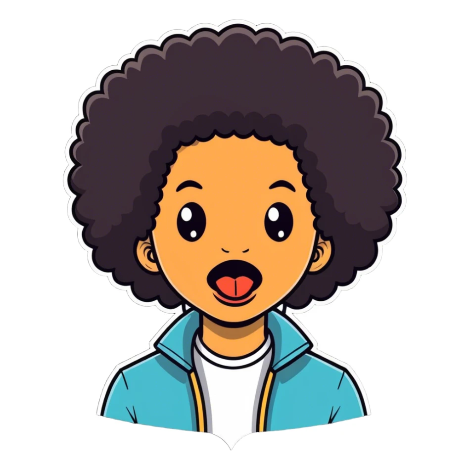 White man with Afro sticking his tongue out sticker