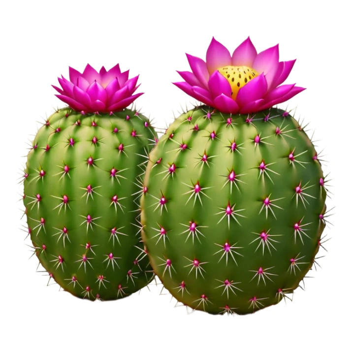 oval cactus fruit with bumpy spiny skin, shown whole and halved with bright magenta or yellow flesh, soft lighting, subtle shadows, emoji scale sticker