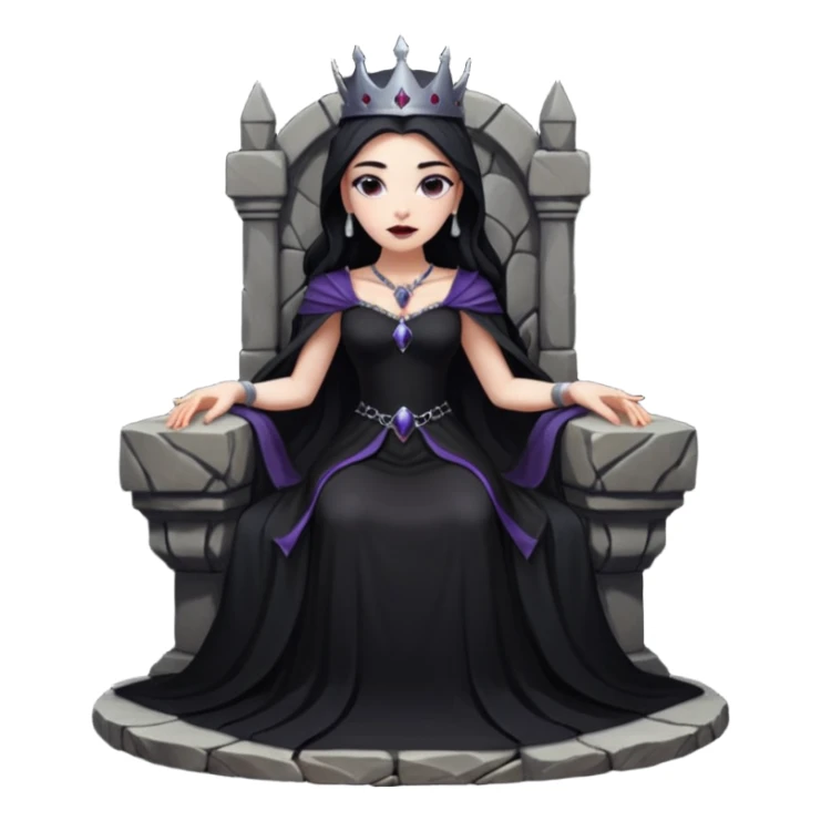 Dark queen seated on stone throne, relaxed dominance, heavy shadows, cold sticker