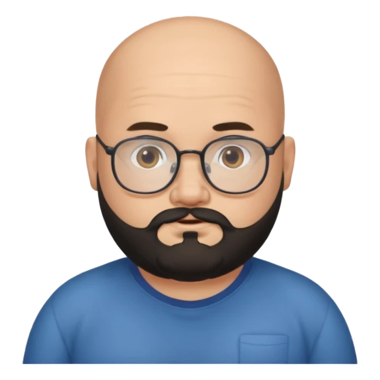 bald on top and hair on sides, chubby face, with glasses and black beard sticker
