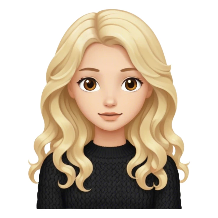 Blonde model with brown eyes, long wavy hair, black knitted sweater  sticker