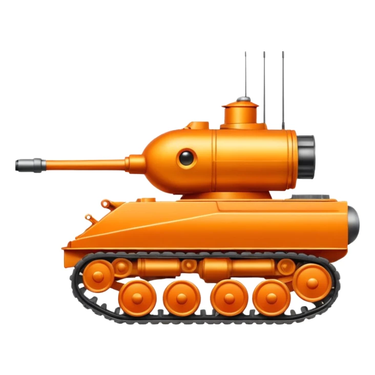 goldfish operating a small cartoon army tank, iOS emoji style sticker