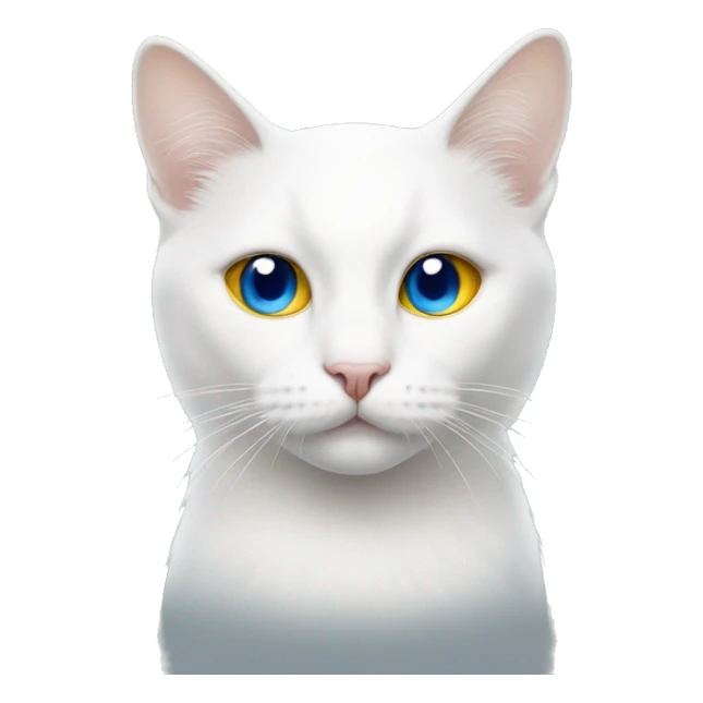 white cat with left eye blue and right eye yellow sticker