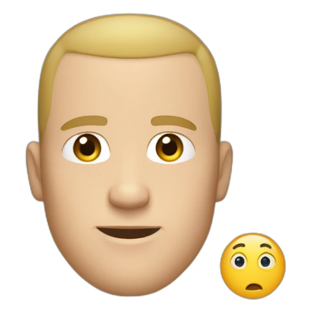 White guy with buzz cut, 2 earrings on left side, black t-shirt sticker