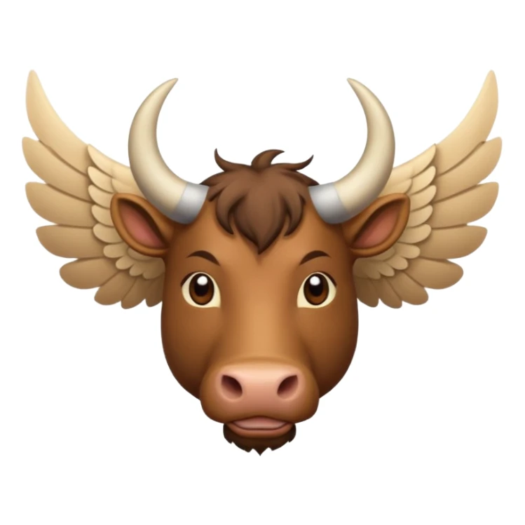 face on front view 4 legged winged ox emoji light brown body visible too with wings on back sticker