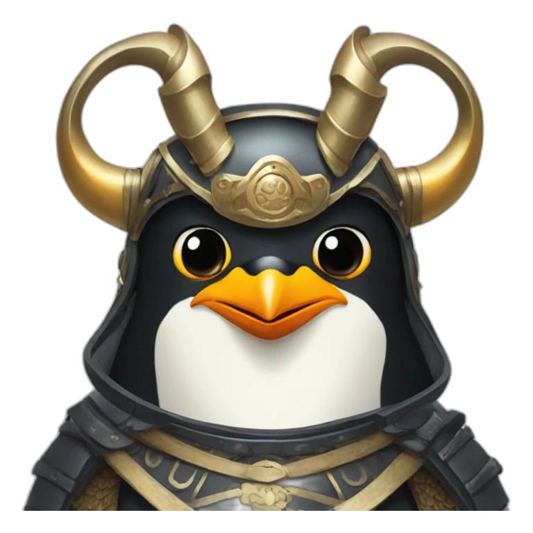 penguin with face wearing samurai helmet with big horns sticker