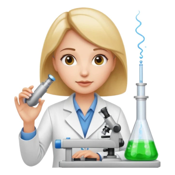 a woman scientist in a lab coat, presenting laboratory equipment, modern technology vibe sticker