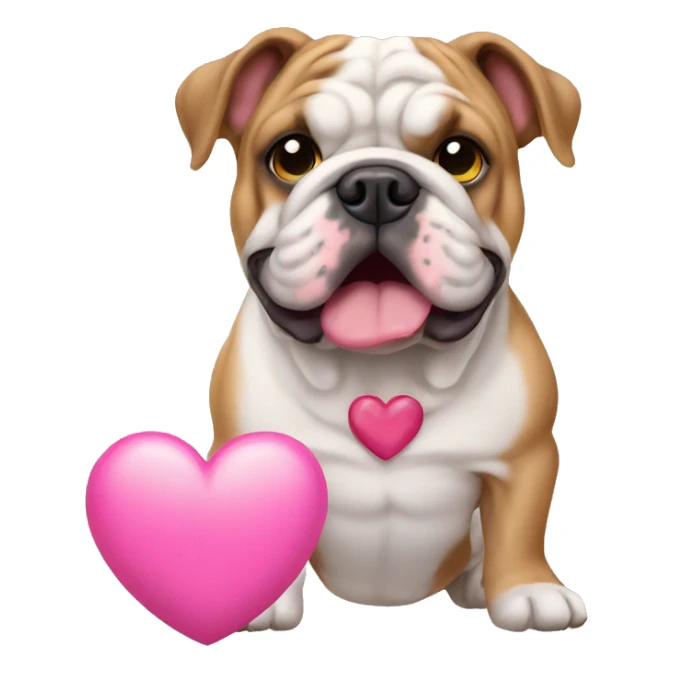English bulldog and a pink heart sticker