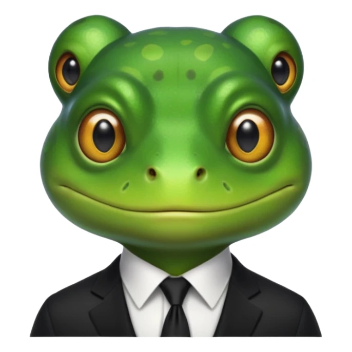 ["Green frog head, dressed in a black suit with a black tie."] sticker