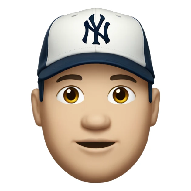 Man white skin chubby wears a cap of New York Yankees sticker