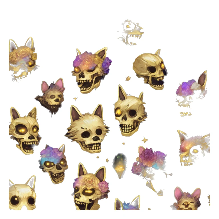 iridescent kintsugi fluffy zombie black brown gold dog fox head zombie skeleton gold mechanical nebula galaxy stars colorful flowers fairy lights vintage zombie sticker