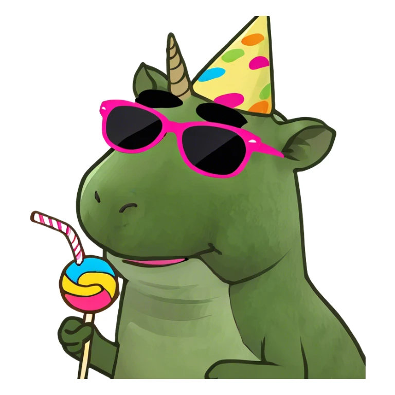capibara riding a unicorn and wearing sunglasses holding a lollipop sticker
