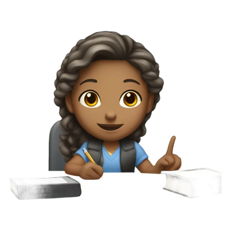 A white girl with a raised hand at a desk at school  sticker