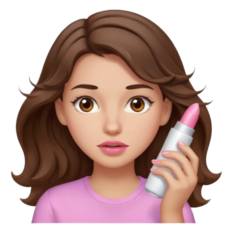 girl with wavy long brown hair, brown eyes, light to medium complexion, long lashes, light pink lipstick, wearing light pink shirt, sweating sticker