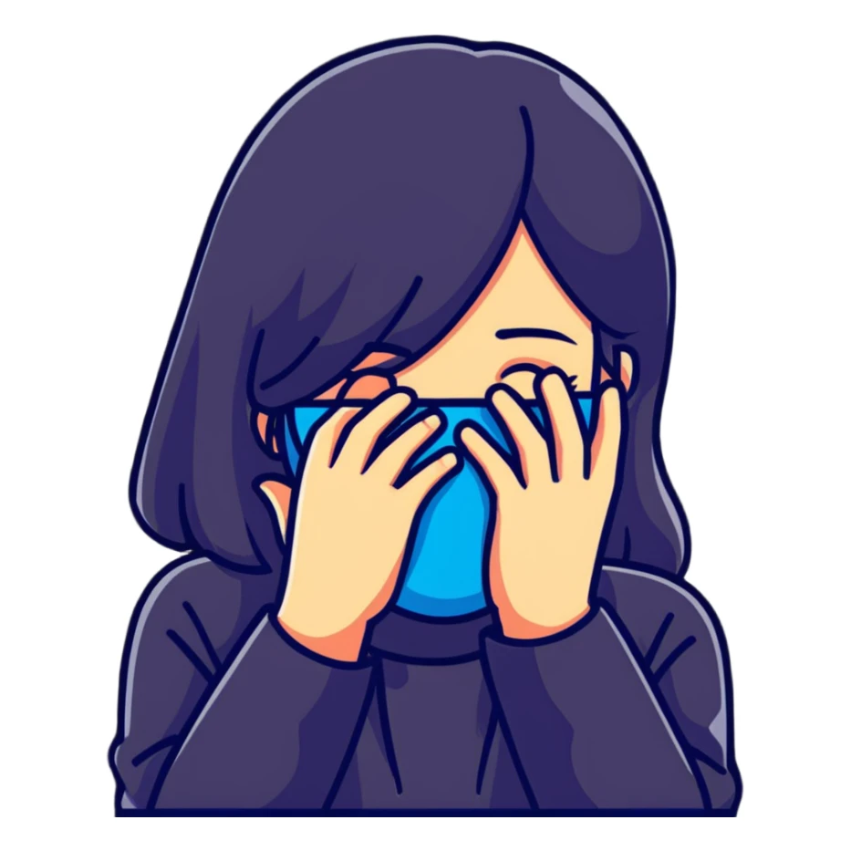 pastel blue girl covers her face with her hand sticker