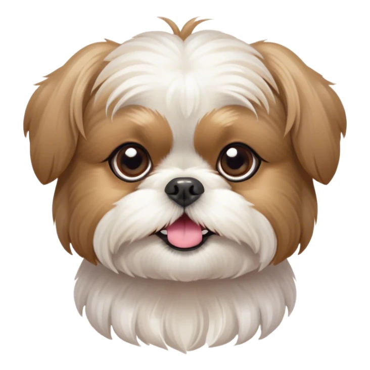 Cinematic Cute Shih Tzu Portrait Emoji, Head playfully tilted with large, sparkling eyes and a fluffy, endearing fur in gentle, pastel tones, simplified yet irresistibly charming, highly detailed, glowing with a warm, cuddly radiance, high shine, radiating affectionate and joyful energy, styled with a soft, playful outline, capturing the essence of a cute Shih Tzu that seems destined to charm everyone in its path! sticker