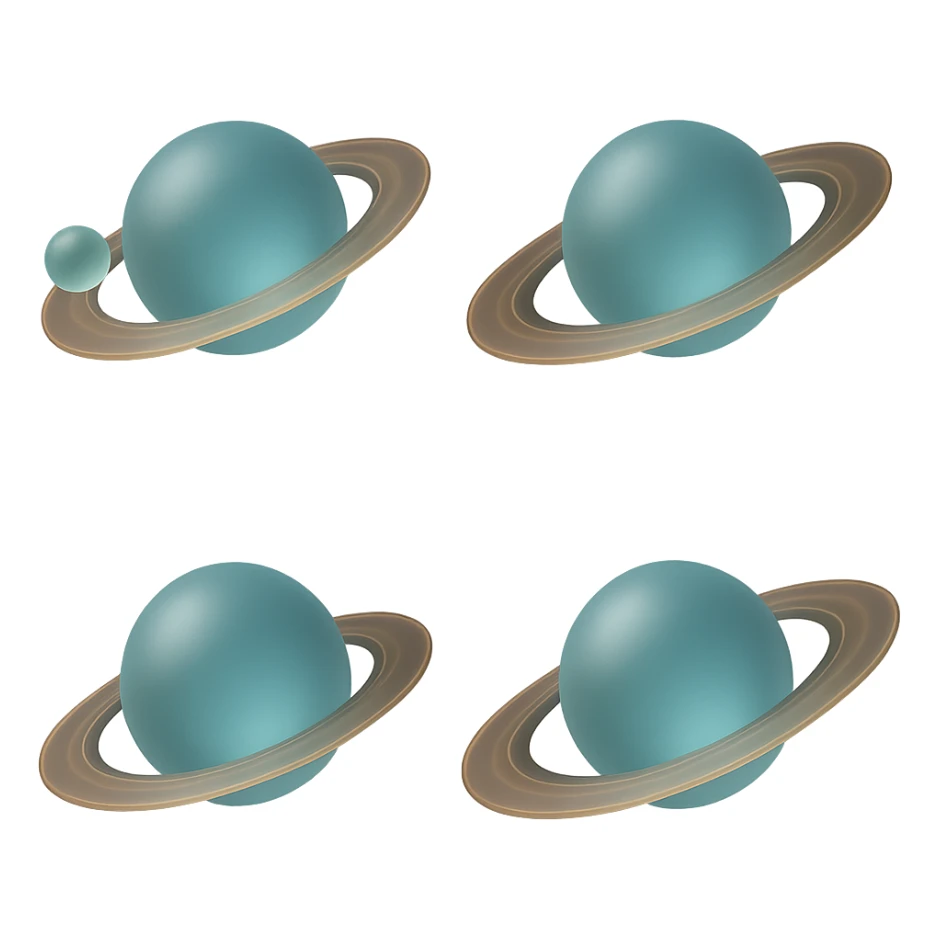 Add a moon orbiting Saturn in matte glass style, with no background. sticker