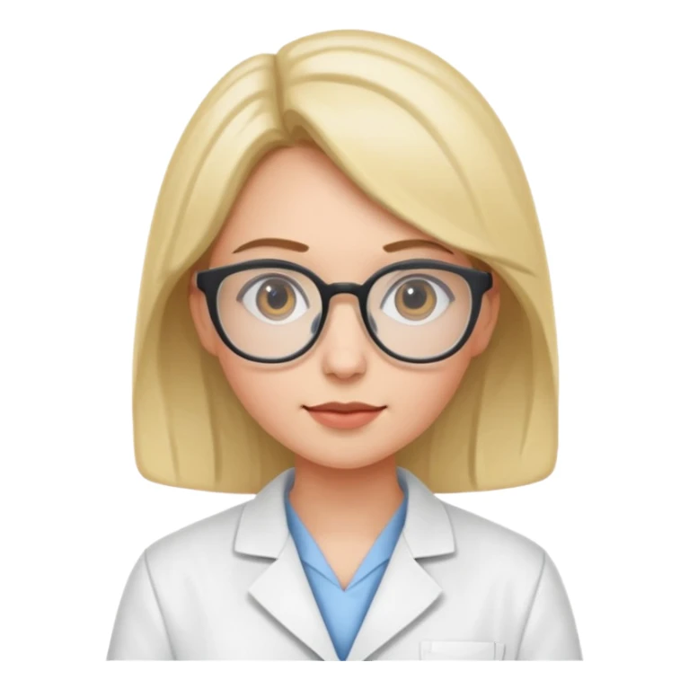 Portrait of a young female scientist wearing a white lab coat, glasses sticker