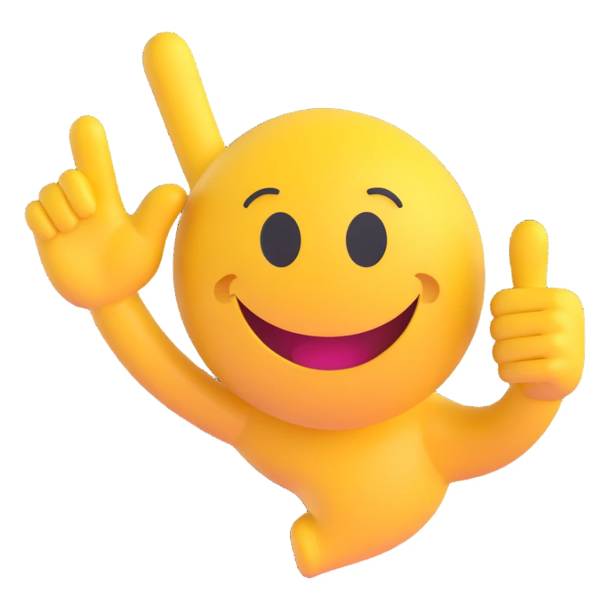 3D smiley emoji, round shape, giving a high five with hand, with the text "pacsi" sticker