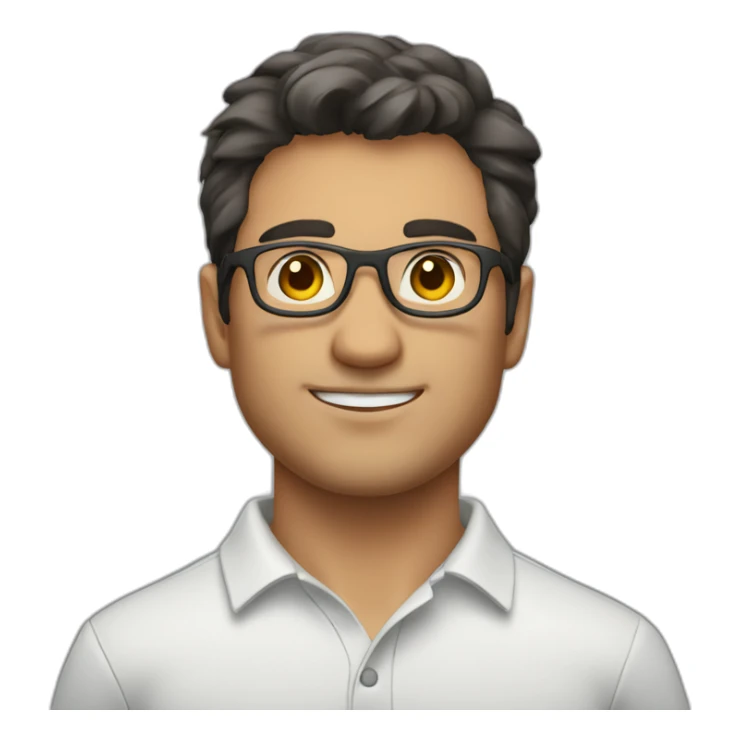 guy with dark hair, a white polo and grey glasses sticker