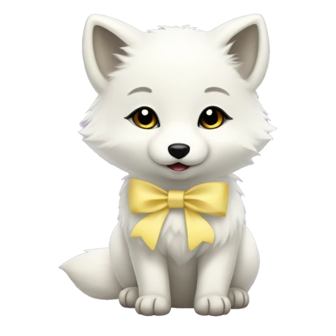 baby arctic fox with a pastel yellow collar and bow sticker