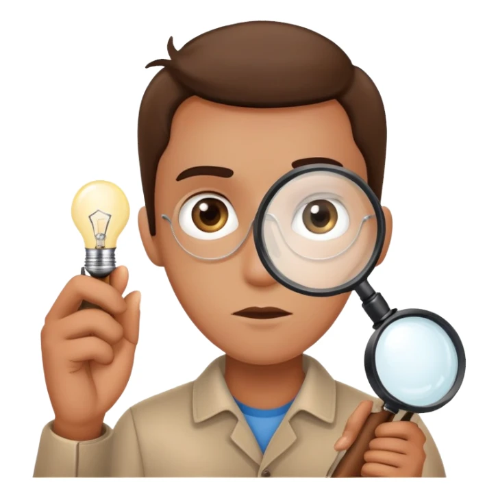 curious person with magnifying glass and lightbulb sticker