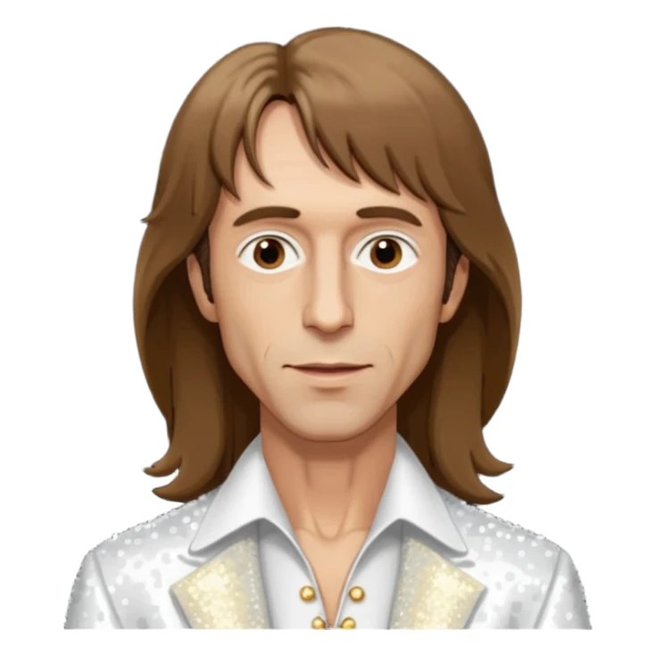 Robin Gibb from Bee Gees with long brown hair, white sequin outfit  sticker