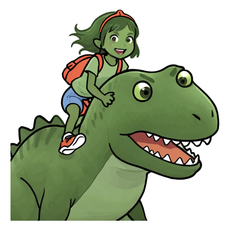 A girl riding a dinosaur  sticker