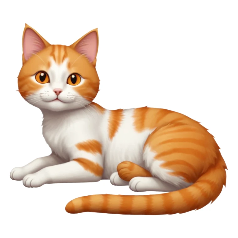 ginger and white cat with orange eyes doing a big extremely long stretch reaching up into the air with arms and legs side by side together straight and overextended whilst lying on its side sticker
